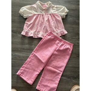 Sears Perma Prest Toddler Girl Pink Stripe Outfit Set Top Pants L